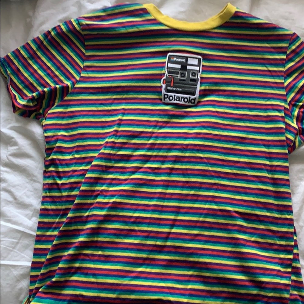 rainbow t shirt with polaroid camera embroidery
